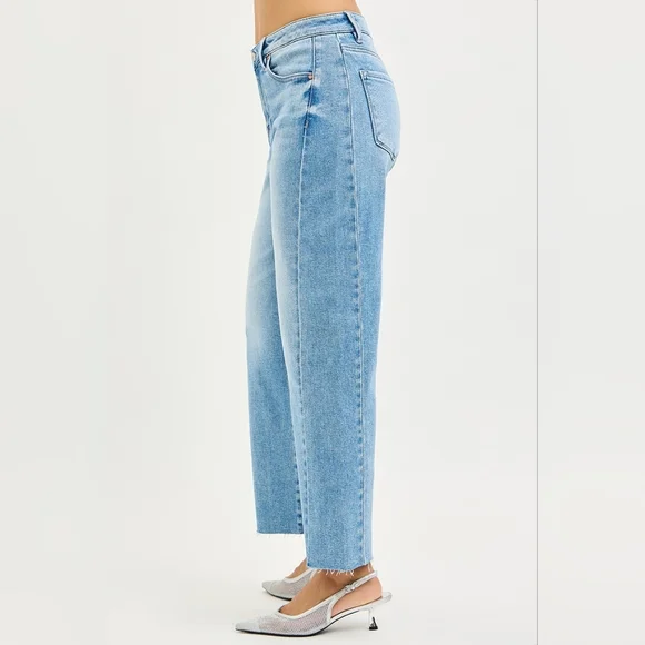 Risen HR Light Wash Slouchy Barrel Jeans Cropped Ankle Side Seam Various NEW
